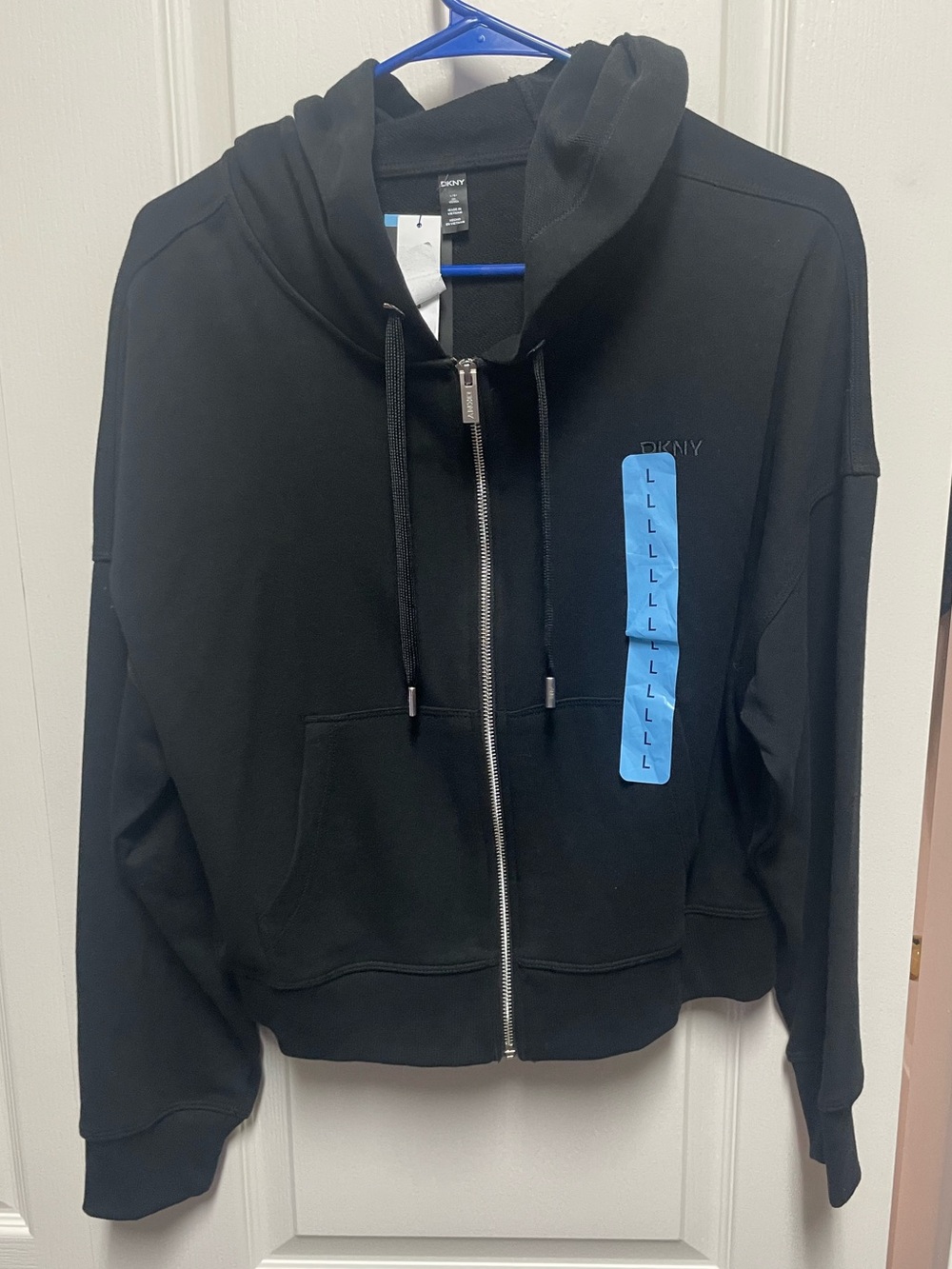 DKNY Black Jacket with Bright Blue Accent